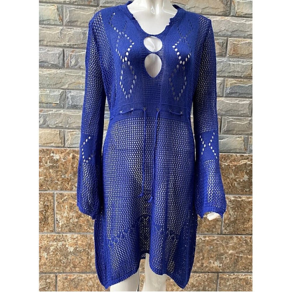 V-Neck Knitted Cover Up In Blue